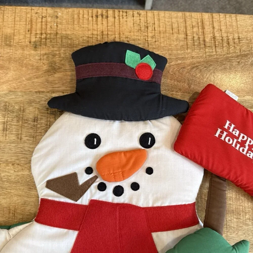 Vintage Cloth Wall Door Hanging Snowman Christmas Happy Holidays Lillian Vernon
